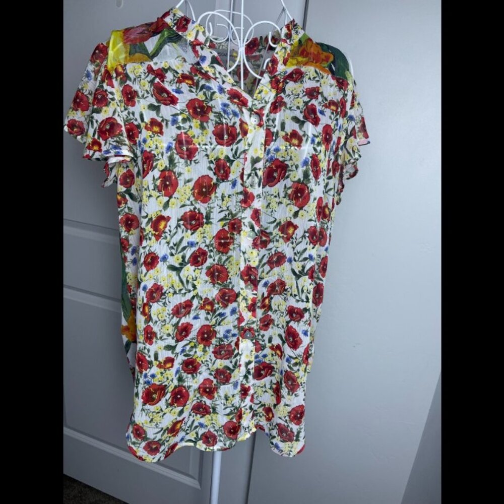 Figueroa & Flower Sheer Floral Print Blouse | Petite Large